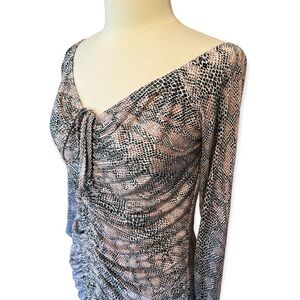 PrettyLittleThing Snake Taupe Print Bodycon Ruched Bardot Midi Dress Size 14‍‍‍﻿